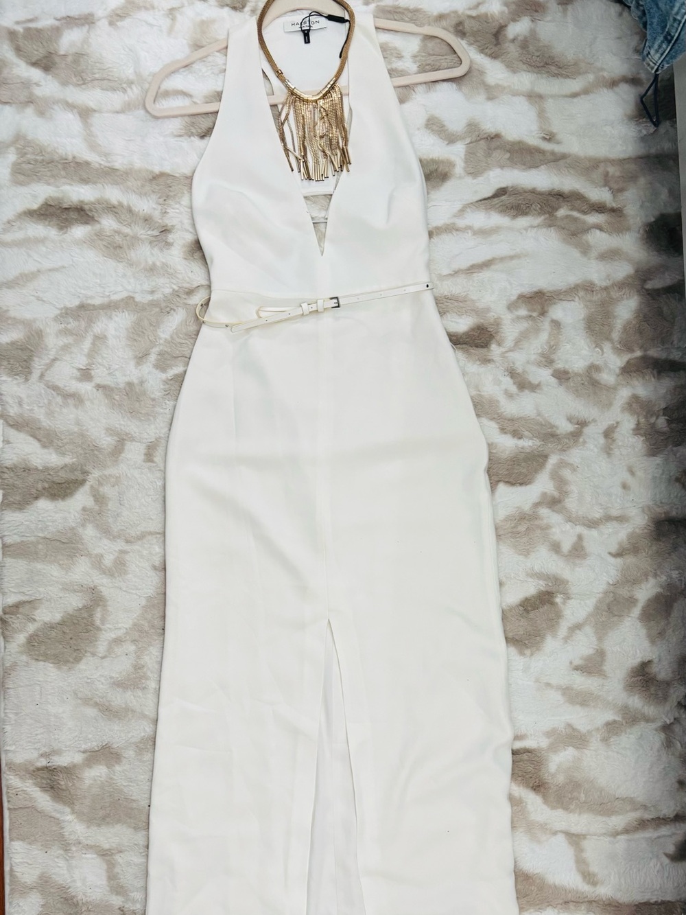 Halston Heritage Ivory Halter V-Neck Maxi Dress - Picture 3 of 10